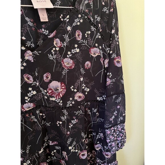 Knox Rose Women's Top Blouse Sheer Black Floral Pattern Size Small - Picture 2 of 7